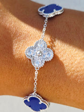 Load image into Gallery viewer, Lapis &amp; Pave CZ Clover Bracelet - Sterling Silver