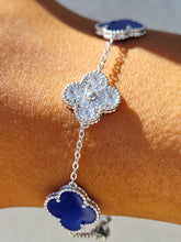 Load image into Gallery viewer, Lapis &amp; Pave CZ Clover Bracelet - Sterling Silver