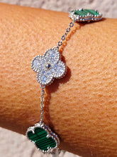 Load image into Gallery viewer, Malachite &amp; CZ Clover Bracelet - Sterling Silver