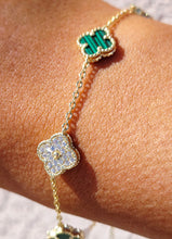 Load image into Gallery viewer, Malachite &amp; Pave CZ Clover Bracelet - Gold Plated Sterling Silver