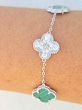Load image into Gallery viewer, Malachite &amp; CZ Clover Bracelet - Sterling Silver