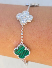 Load image into Gallery viewer, Malachite &amp; CZ Clover Bracelet - Sterling Silver