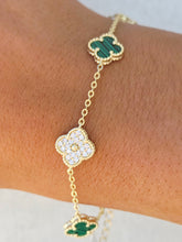 Load image into Gallery viewer, Malachite &amp; Pave CZ Clover Bracelet - Gold Plated Sterling Silver