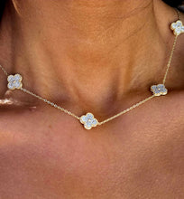 Load image into Gallery viewer, Pave CZ Station Clover Necklace - Gold Plated Sterling Silver