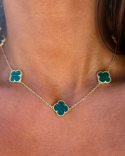 Load image into Gallery viewer, Five Malachite Clover Station Necklace - Gold Plated Sterling Silver