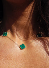 Load image into Gallery viewer, Five Malachite Clover Station Necklace - Gold Plated Sterling Silver