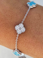 Load image into Gallery viewer, Turquoise &amp; Pave CZ Clover Bracelet - Sterling Silver