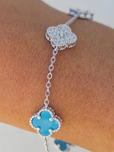 Load image into Gallery viewer, Turquoise &amp; Pave CZ Clover Bracelet - Sterling Silver