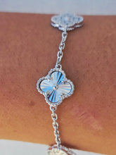 Load image into Gallery viewer, Turquoise &amp; Pave CZ Clover Bracelet - Gold Plated