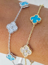 Load image into Gallery viewer, Turquoise &amp; Pave CZ Clover Bracelet - Sterling Silver