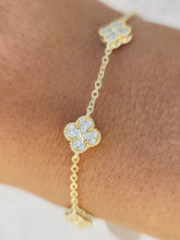 Load image into Gallery viewer, 6"-7" Pave CZ Clover Bracelet - Gold Plated Sterling Silver