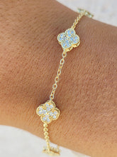 Load image into Gallery viewer, 6"-7" Pave CZ Clover Bracelet - Gold Plated Sterling Silver