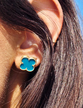 Load image into Gallery viewer, Turquoise Blue Clover Stud Earrings - Gold Plated