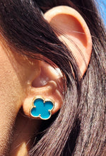 Load image into Gallery viewer, Turquoise Blue Clover Stud Earrings - Gold Plated