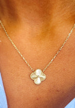 Load image into Gallery viewer, Fluted Clover Flower Necklace with Mother of Pearl Flower - 14K Yellow Gold