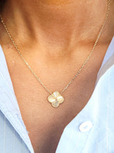 Load image into Gallery viewer, Fluted Clover Flower Necklace with Mother of Pearl Flower - 14K Yellow Gold