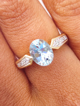 Load image into Gallery viewer, Antique Oval Aquamarine Ring - 14K Yellow Gold Estate