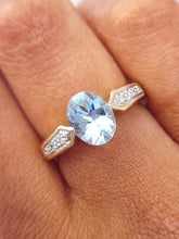Load image into Gallery viewer, Antique Oval Aquamarine Ring - 14K Yellow Gold Estate