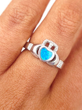 Load image into Gallery viewer, Opal Celtic Claddagh Ring - Sterling Silver
