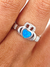 Load image into Gallery viewer, Opal Celtic Claddagh Ring - Sterling Silver