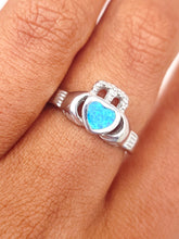 Load image into Gallery viewer, Opal Celtic Claddagh Ring - Sterling Silver
