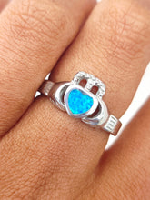 Load image into Gallery viewer, Opal Celtic Claddagh Ring - Sterling Silver