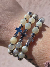 Load image into Gallery viewer, Cross on Silver Dipped Moonstone &amp; Moonstone Exclusive Bracelet - TJazelle &amp; Marie's