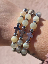 Load image into Gallery viewer, Cross on Silver Dipped Moonstone &amp; Moonstone Exclusive Bracelet - TJazelle &amp; Marie's
