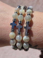 Load image into Gallery viewer, Cross on Silver Dipped Moonstone &amp; Moonstone Exclusive Bracelet - TJazelle &amp; Marie's