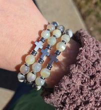 Load image into Gallery viewer, Cross on Silver Dipped Moonstone &amp; Moonstone Exclusive Bracelet - TJazelle &amp; Marie's