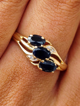 Load image into Gallery viewer, Three Oval Sapphires Ring - 10K Yellow Gold