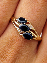 Load image into Gallery viewer, Three Oval Sapphires Ring - 10K Yellow Gold