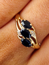 Load image into Gallery viewer, Three Oval Sapphires Ring - 10K Yellow Gold