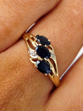 Load image into Gallery viewer, Three Oval Sapphires Ring - 10K Yellow Gold