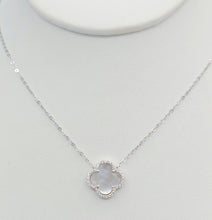 Load image into Gallery viewer, White Mother Of Pearl Clover Necklace with CZ Halo - Sterling Silver