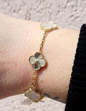 Load image into Gallery viewer, White Mother of Pearl Clover &amp; Diamond Cut Clover Station Bracelet
