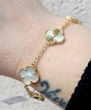 Load image into Gallery viewer, White Mother of Pearl Clover &amp; Diamond Cut Clover Station Bracelet