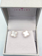 Load image into Gallery viewer, White Clover Earrings with CZ Halo - Sterling Silver