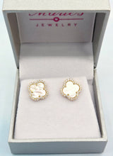 Load image into Gallery viewer, White Clover Earrings with CZ Halo - Sterling Silver