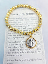 Load image into Gallery viewer, St. Benedict Catholic Gold Beaded Stretch Bracelet -Love Lisa