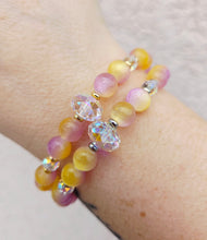 Load image into Gallery viewer, Crystal AB "Erin" on Pink/Yellow Selenite Beaded Bracelet - Stash