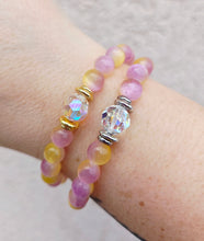 Load image into Gallery viewer, Crystal AB "Bella" on Pink/Yellow Selenite Beaded Bracelet - Stash