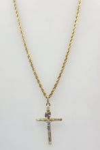 Load image into Gallery viewer, Two Tone Crucifix on a 22” Rope Chain - 14k Gold