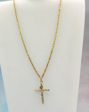 Load image into Gallery viewer, Two Tone Crucifix on a 22” Rope Chain - 14k Gold