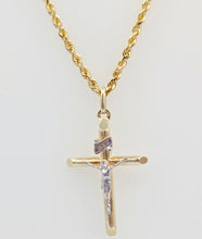 Load image into Gallery viewer, Two Tone Crucifix on a 22” Rope Chain - 14k Gold