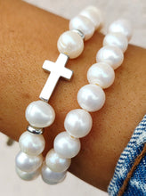Load image into Gallery viewer, Cross White Pearl Exclusive Bracelet - TJazelle &amp; Marie's