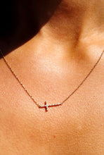 Load image into Gallery viewer, Double Sided Diamond Sideways Cross - 14K Yellow Gold