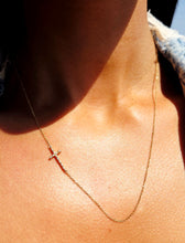 Load image into Gallery viewer, Double Sided Diamond Sideways Cross - 14K Yellow Gold