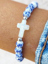 Load image into Gallery viewer, Blue Porcelain Holy Water Cross Bracelet