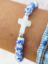 Load image into Gallery viewer, Blue Porcelain Holy Water Cross Bracelet